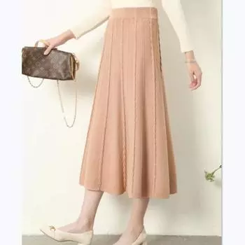 Трикотажная юбка женская осенне-зимняя новая юбка А-образного силуэта с высокой талией шерстяная юбка средней и длинной резинкой на талии, прикрывающая бедра и демонстрирующая тонкую женскую юбку One Size