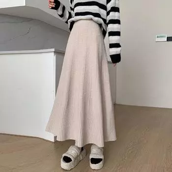 Трикотажная юбка, женская зимняя легкая юбка А-силуэта для взрослых, юбка средней длины, облегающая, с закрытой промежностью, с высокой талией, длинная юбка One Size чёрный