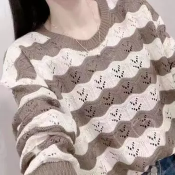 Трикотажная женская рубашка в полоску с длинными рукавами, большого размера, модная, свободная и универсальная S жёлтый