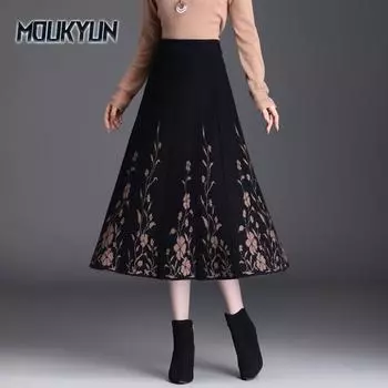 Трикотажная зимняя юбка женская полуюбка осень-зима шерстяная А-силуэт большая юбка-халат с пальто полуюбка женская One Size