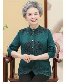 Трикотажное пальто Женский свитер среднего и пожилого возраста весна-осень XL темно-синий