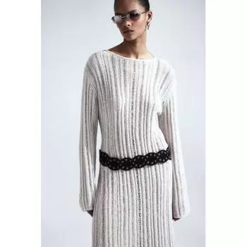 Трикотажное платье HM Ladder Stitch Look, светло-бежевое
