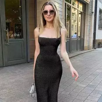 Трикотажное женское платье-макси с бандажом, облегающее, без рукавов, с открытой спиной и боковыми разрезами, летние женские однотонные халаты M зелёный