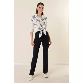 Трикотажные брюки палаццо из крепа с высокой талией и узором