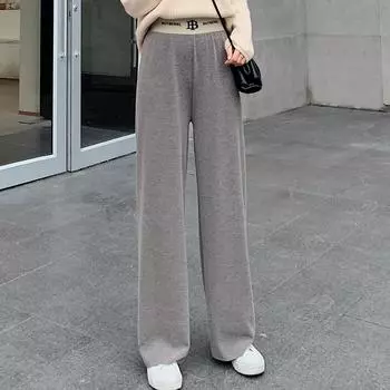 Трикотажные брюки широкого кроя для женщин на осень и зиму, брюки с ощущением падения, повседневные брюки с высокой талией и женскими буквами