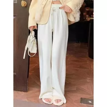 Трикотажные брюки широкого кроя женские осенне-зимние толстые драпированные свободные повседневные брюки One Size белый