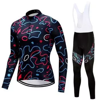 Трикотажные изделия для езды на велосипеде, комплект одежды для велоспорта, мужские/женские белые нагрудники с длинными рукавами, брюки, костюм для велосипедной одежды S