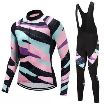 Трикотажные изделия для езды на велосипеде, комплект одежды для велоспорта, мужской/женский черный нагрудник с длинными рукавами, брюки, костюм для велосипедной одежды S