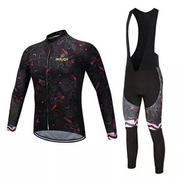 Трикотажные изделия для езды на велосипеде, комплект одежды для велоспорта, мужской/женский черный нагрудник с длинными рукавами, брюки, костюм для велосипедной одежды S