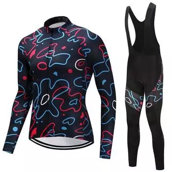 Трикотажные изделия для езды на велосипеде, комплект одежды для велоспорта, мужской/женский черный нагрудник с длинными рукавами, брюки, костюм для велосипедной одежды S