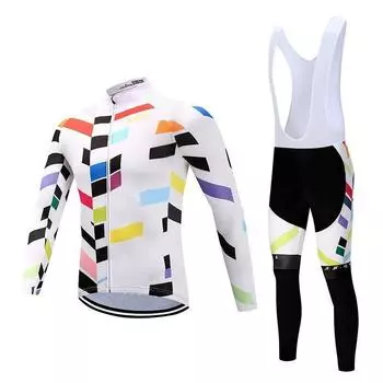 Трикотажные изделия для езды на велосипеде, комплект одежды для велоспорта, мужские белые брюки-комбинезон с длинными рукавами, костюм для велосипедной одежды S