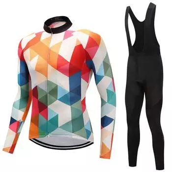 Трикотажные изделия для езды на велосипеде, комплект одежды для велоспорта, мужской/женский черный нагрудник с длинными рукавами, брюки, костюм для велосипедной одежды S