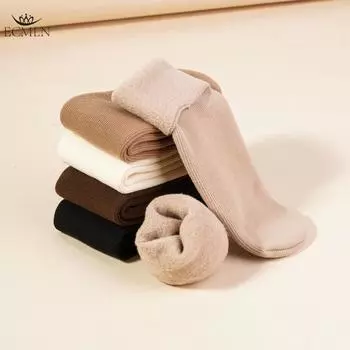 Трикотажные носки для беременных средней длины с бархатом, однотонные, простые, теплые, мягкие, удобные, осенне-зимние, утолщенные носки для беременных 35-40 бежевый