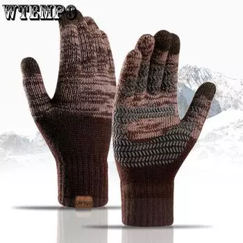 Трикотажные перчатки для мужчин большого размера на осень и зиму с бархатом и цветной офсетной печатью для сенсорного экрана и теплые перчатки One size красный