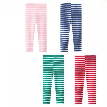 Трикотажные полосатые хлопковые леггинсы для девочек - Тонкие брюки для малышей и малышей на весну/лето For height 95-100 cm