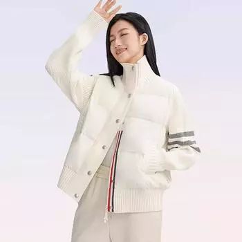 Трикотажные рукава с тремя планками 2024 года, новый универсальный утиный пух для женщин, повседневная утолщенная куртка S size 90-55kg белый