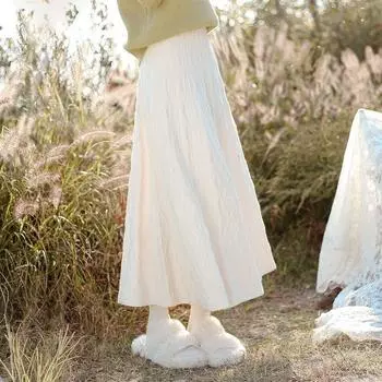 Трикотажные теплые юбки для женщин с высокой талией, длинная юбка, женская осенне-зимняя корейская элегантная юбка One Size чёрный