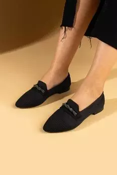 Трикотажные женские балетки с каменной пряжкой на комфортной подошве 001-22-24Лен