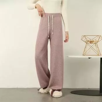 Трикотажные женские брюки с высокой талией и тонкими мягкими вощеными брюками, не пропускающими ветер, свободные повседневные брюки со шнуровкой и широкими вертикальными штанинами для мытья полов One Size белый