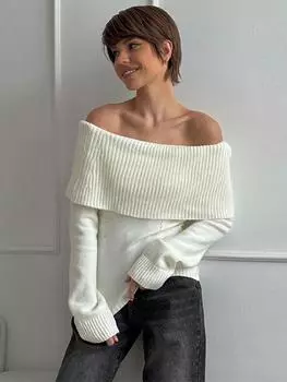 Трикотажные женские свитера с открытыми плечами, однотонные, с длинным рукавом, осенне-зимние женские свитера L чёрный