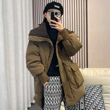 Трикотажный дизайн с большим лацканом, зимняя новая куртка средней и длинной длины на талии выше колена, утолщенная белая куртка из утиного пуха S розовый