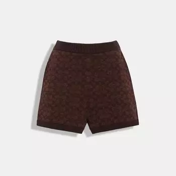 Трикотажный комплект Coach Signature - шорты коричневого цвета с подписью