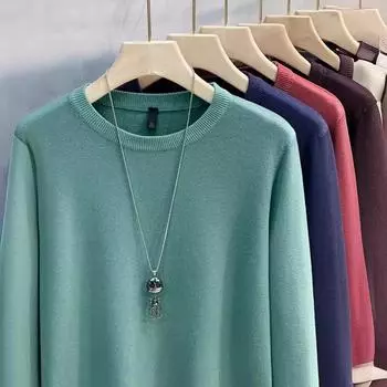 Трикотажный низ однотонный длинный рукав свитер мужской круглый вырез свитер осень и зима большой размер свободный вязаный свитер сохраняющий тепло топ M слоновая кость