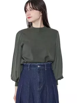 Трикотажный плиссированный свитер с рукавами OLIVE ОДИН РАЗМЕР [BEAMS HEART] L/S женский оливковый