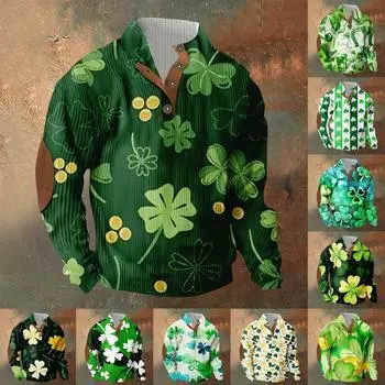 Трикотажный принт на 3 пуговицах - вельветовый мужской свитшот со стоячим воротником и карманом, повседневный свитшот на пуговицах для активного отдыха XXXL