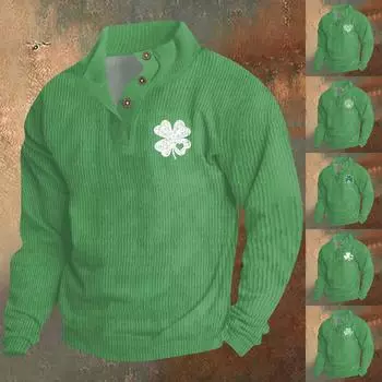 Трикотажный принт на 3 пуговицах - вельветовый мужской свитшот со стоячим воротником и карманом, повседневный свитшот на пуговицах для активного отдыха XXL