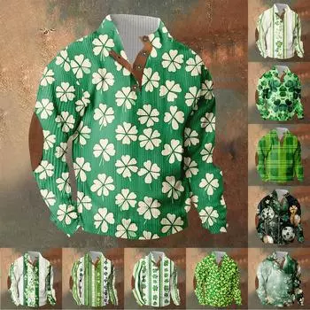 Трикотажный принт на 3 пуговицах - вельветовый мужской свитшот со стоячим воротником и карманом, повседневный свитшот на пуговицах для активного отдыха L армия зеленый