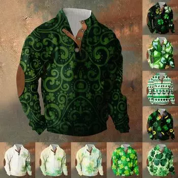 Трикотажный принт на 3 пуговицах - вельветовый мужской свитшот со стоячим воротником и карманом, повседневный свитшот на пуговицах для активного отдыха S