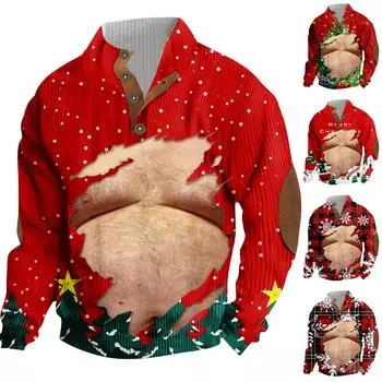 Трикотажный принт спагетти рождественский необычный мужской свитшот с воротником-стойкой и карманом для активного отдыха с пряжкой S