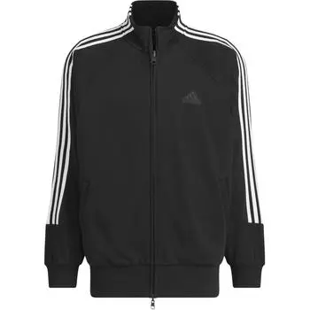 Трикотажный спортивный топ Adidas с тремя полосками, ретро-спортивный воротник-стойка, повседневная куртка с полосками по бокам, куртка унисекс, черная JI6649 S