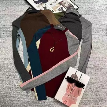 Трикотажный свитер на осень и весну, облегающий винтажный свитер One Size кофейный