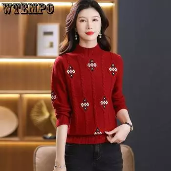 Трикотажный свитер осень и зима новый полувысокий ворот свитер трикотаж свободный жаккардовый пуловер с длинными рукавами базовая рубашка S