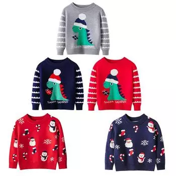 Трикотажный свитер с круглым вырезом для мальчиков и девочек, детский рождественский пуловер с рисунком из мультфильма, топ 110