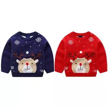 Трикотажный свитер с круглым вырезом для мальчиков и девочек, детский рождественский пуловер с рисунком из мультфильма, топ 110