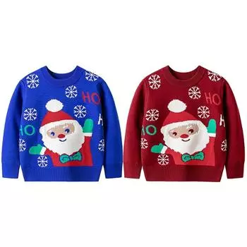Трикотажный свитер с круглым вырезом для мальчиков и девочек, детский рождественский пуловер с рисунком из мультфильма, топ 100