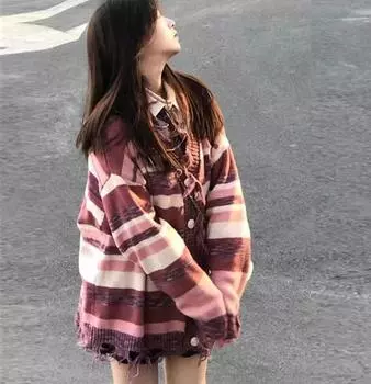 Трикотажный свитер в полоску во французском стиле, женский дизайн, с кисточками снаружи, свитер в стиле вестернизации, женские топы One Size розовый