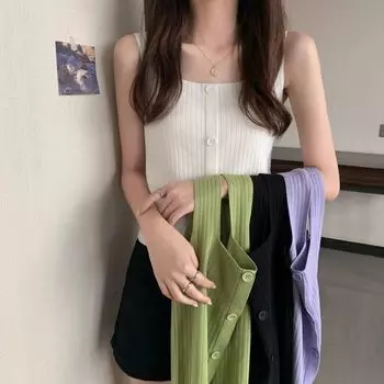 Трикотажный топ-кофта женская внутренняя одежда летний дизайн Sense Niche Wear Ins свободная грудь без рукавов короткий топ One size