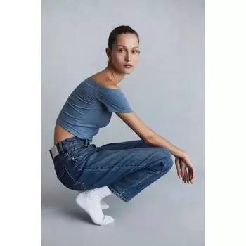 Трикотажный топ с открытыми плечами HM синий