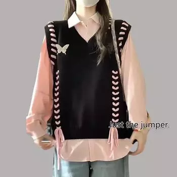 Трикотажный жилет без рукавов с завязками на бабочке и V-образным вырезом, свитер, многослойный топ One size