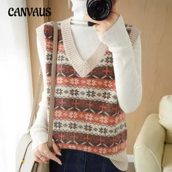 Трикотажный жилет женский весна-осень ретро верхняя одежда свитер с V-образным вырезом жилеты S синий