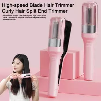 Триммер для кончиков волос 2 в 1 Type-C, аккумуляторный, беспроводной, ручной, портативный, многофункциональный, для женщин, для удаления сухих и поврежденных волос розовый