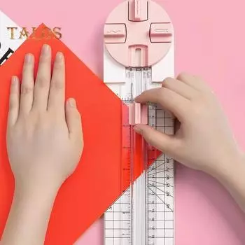 Триммер для крафт-бумаги 4 в 1 со шкалой, прецизионная резка, 4 вращающихся лезвия, прямые, волнистые, с точечными складками, эргономичный триммер для бумаги розовый