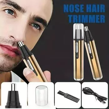 Триммер для носа и ушей с зарядкой от USB — беспроводной, легкий, с вращающимся лезвием для точного ухода за лицом, бровями, усами и бородой золотой