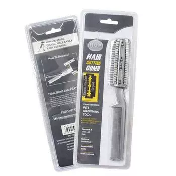 Триммер для шерсти домашних животных, расческа для стрижки собак, стрижка с 2 лезвиями, бритва для груминга, филировочная расческа для собак и кошек, щетка для удаления шерсти для собак и кошек, расческа серебряный