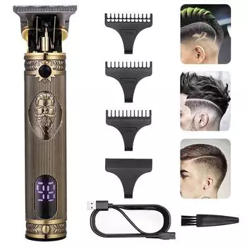 Триммер для стрижки с Т-образными лезвиями, электрический триммер с Т-образным лезвием, беспроводной триммер для ухода за волосами, 0 мм, с лысой головкой и нулевым зазором золотой