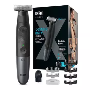Триммер для тела Braun PROX Body Shaver для естественной длины, усовершенствованное лезвие 4D, зона среза, удваивает деликатное лицо, 6 насадок, триммер для тела XT5300-b чёрный